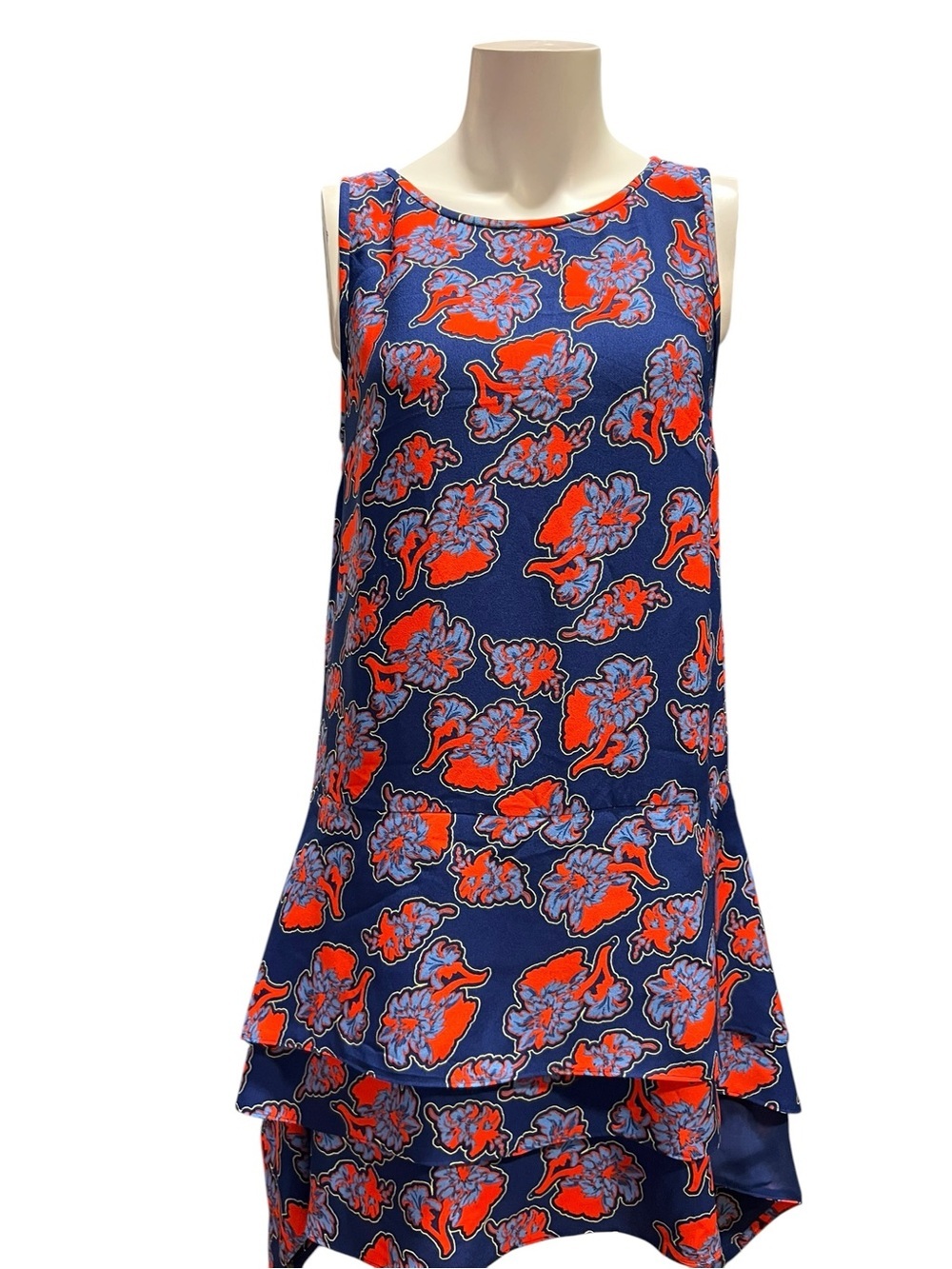 Peter Som Anthropologie Sleeveless Navy Floral Shift Dress with Red Accents